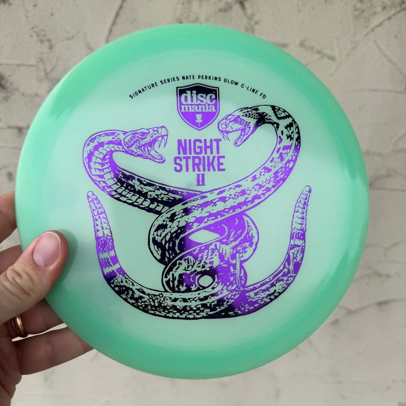 Auction! Jan ’24 – Discmania C-Line Color Glow FD with Nate Perkins Night Strike II Stamp – 175g – Translucent Green