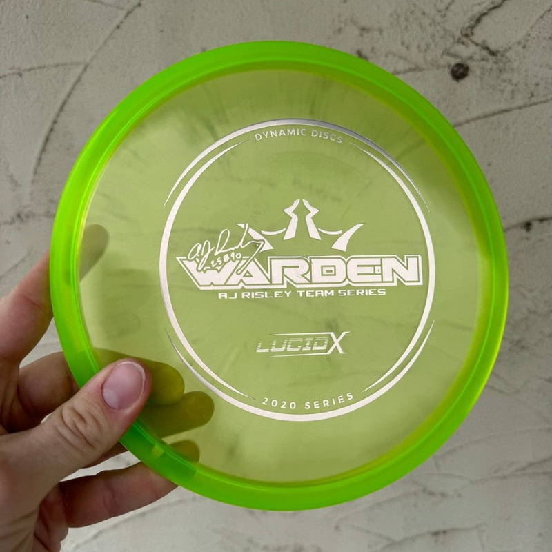 Auction! Jan ’24 – Dynamic Discs Lucid-X Warden with 2020 Team Series – A. J. Risley Stamp – 174g – Translucent Green