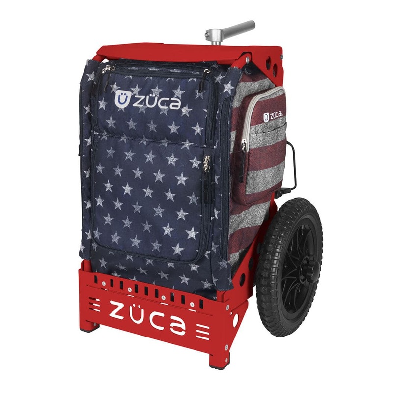 Zuca Trekker Disc Golf Cart – Red Frame With Old Glory Insert Bag