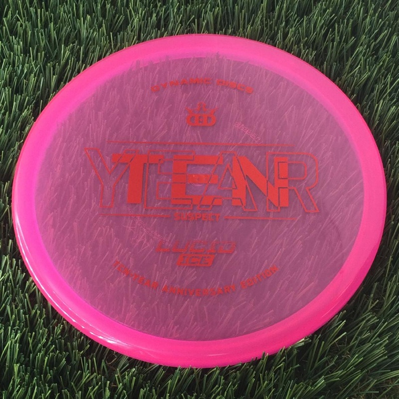Dynamic Discs Lucid Ice Suspect with Ten Year Overlap Anniversary Edition Stamp – 174g – Translucent Pink