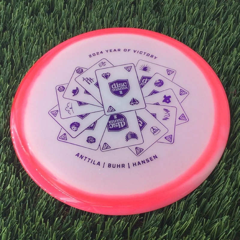 Discmania Horizon C-Line Color Glow PD with Discmania 2024 Year of Victory – Antilla | Buhr | Hansen Stamp – 173g – Translucent Neon Pink