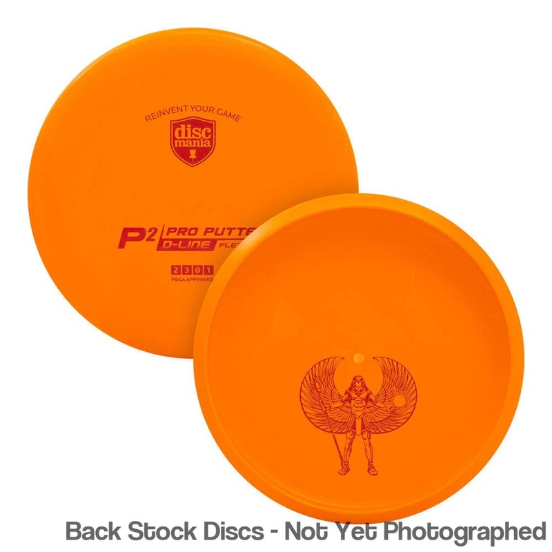 Discmania Italian D-Line Flex 2 P2 Putter with Stock Top with Sky God Mini Bottom Stamp [Back Stock Inventory – Disc and Stamp Color WILL VARY]