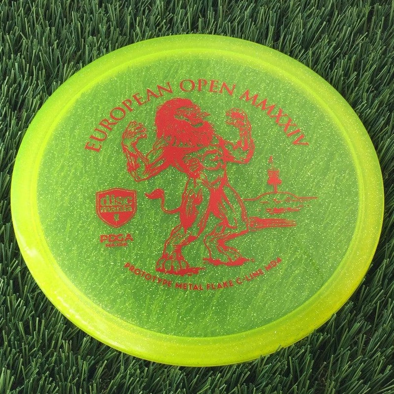 Discmania Italian C-Line Metal Flake MD4 with European Open MMXXIV | PDGA Major | EO2024 Fundraiser Prototype Stamp – 179g – Translucent Yellow