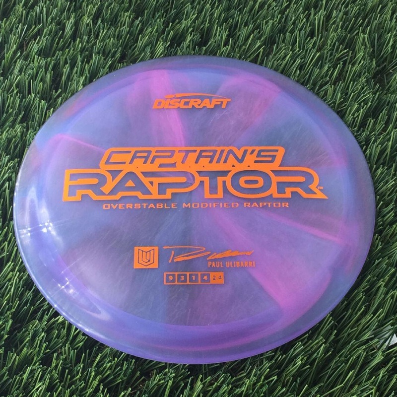 Discraft Elite Z Swirl Captain’s Raptor with Paul Ulibarri “Uli” – Overstable Modified Raptor Stamp – 174g – Swirly Blurple