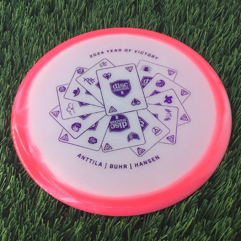 Discmania Horizon C-Line Color Glow PD with Discmania 2024 Year of Victory – Antilla | Buhr | Hansen Stamp – 173g – Translucent  Neon Pink