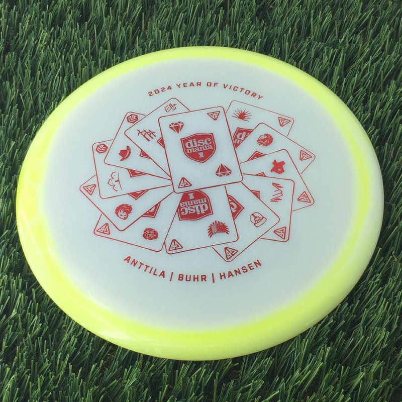 Discmania Horizon C-Line Color Glow PD with Discmania 2024 Year of Victory – Antilla | Buhr | Hansen Stamp – 173g – Translucent Yellow