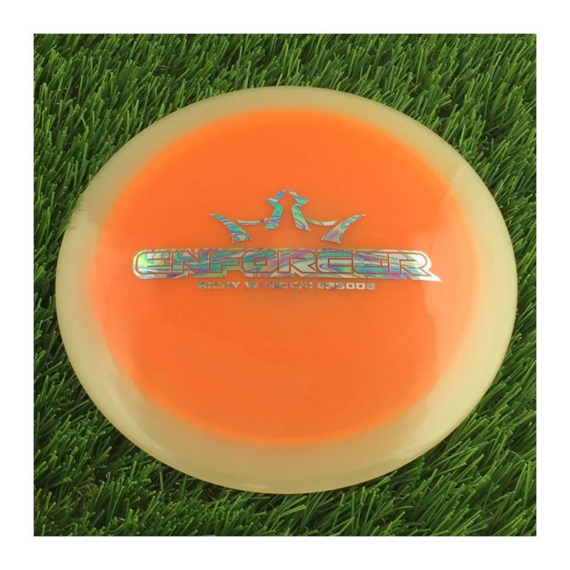 Dynamic Discs Lucid Moonshine Orbit Glow Enforcer with Ricky Wysocki #38008 Stamp – 174g – Translucent Orange
