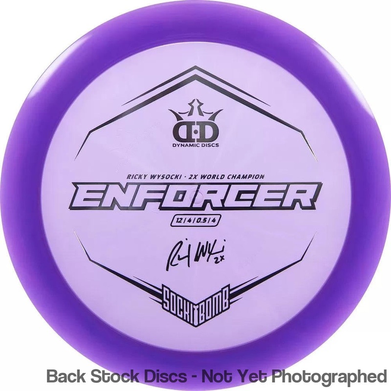 Dynamic Discs Lucid Enforcer Distance Driver with Ricky Wysocki – 2X World Champion – SockiBomb Stamp [Back Stock Inventory – Disc and Stamp Color WILL VARY]