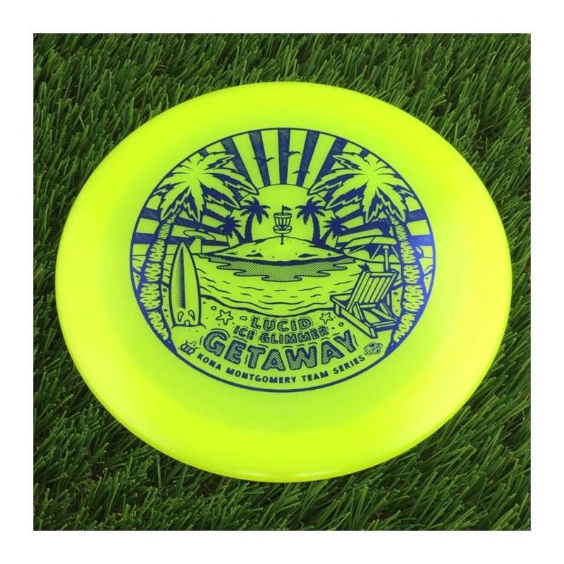 Dynamic Discs Lucid Ice Glimmer Getaway with Kona Montgomery 2023 Team Series Stamp – 172g – Translucent Yellow